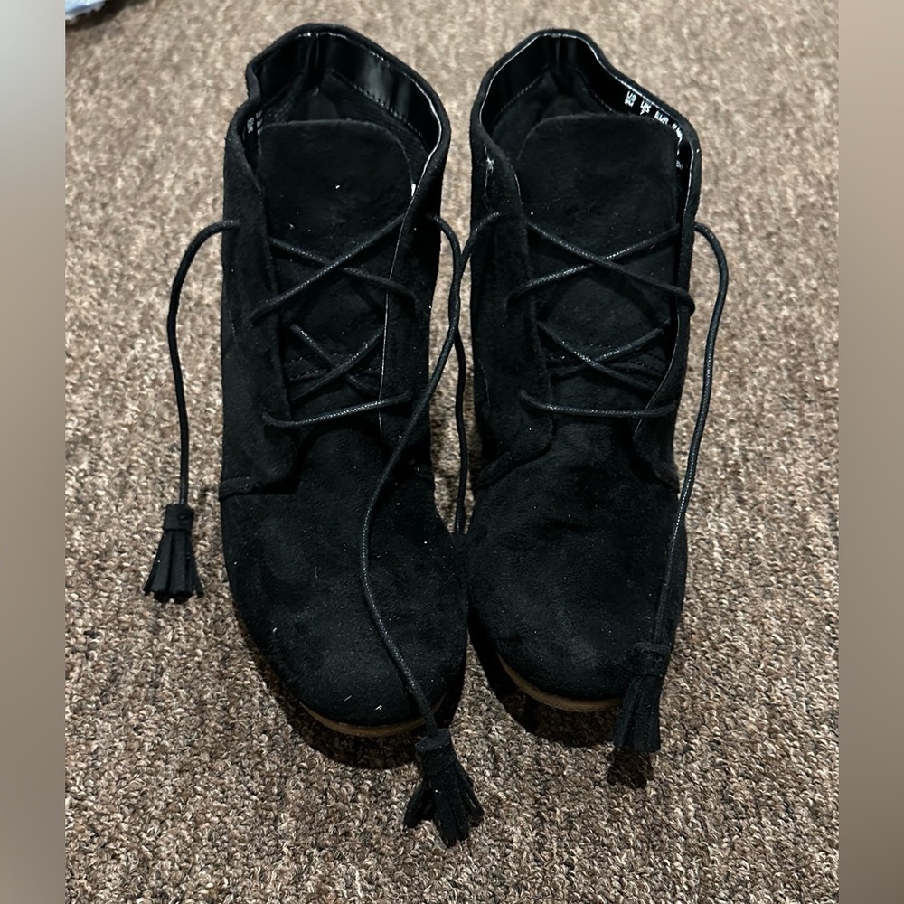 Dr Scholls Be Energized Conquer Wedge Ankle Bootie Womens 9M Black Lace Up